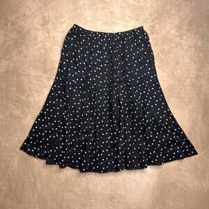 Christopher & Banks Polka Dot Ruffled Midi Skirt Multicolor Black Elastic Waist